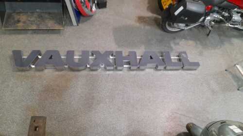 GREY/ CHROME LONG VAUXHALL DEALER SIGN 120" X 13"