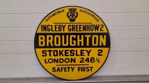 ROUND AA BROUGHTON WOODEN HAND PAINTED SIGN 27"