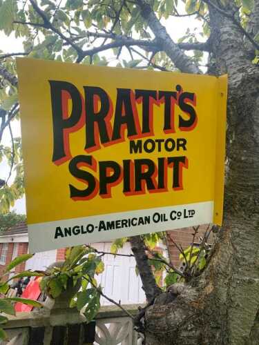 PRATTS MOTOR SPIRIT DOUBLE SIDED SIGN 21" X 17"