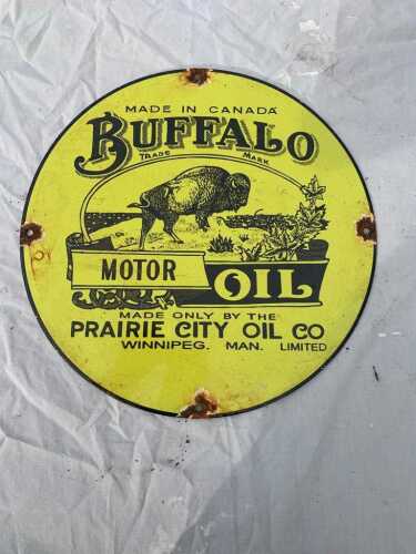 BUFFALO MOTOR OIL ENAMEL SIGN 12" DIA