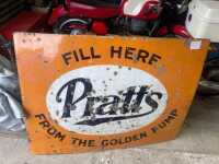 RARE ORIGINAL PRATTS GOLDEN PUMP ENAMEL SIGN